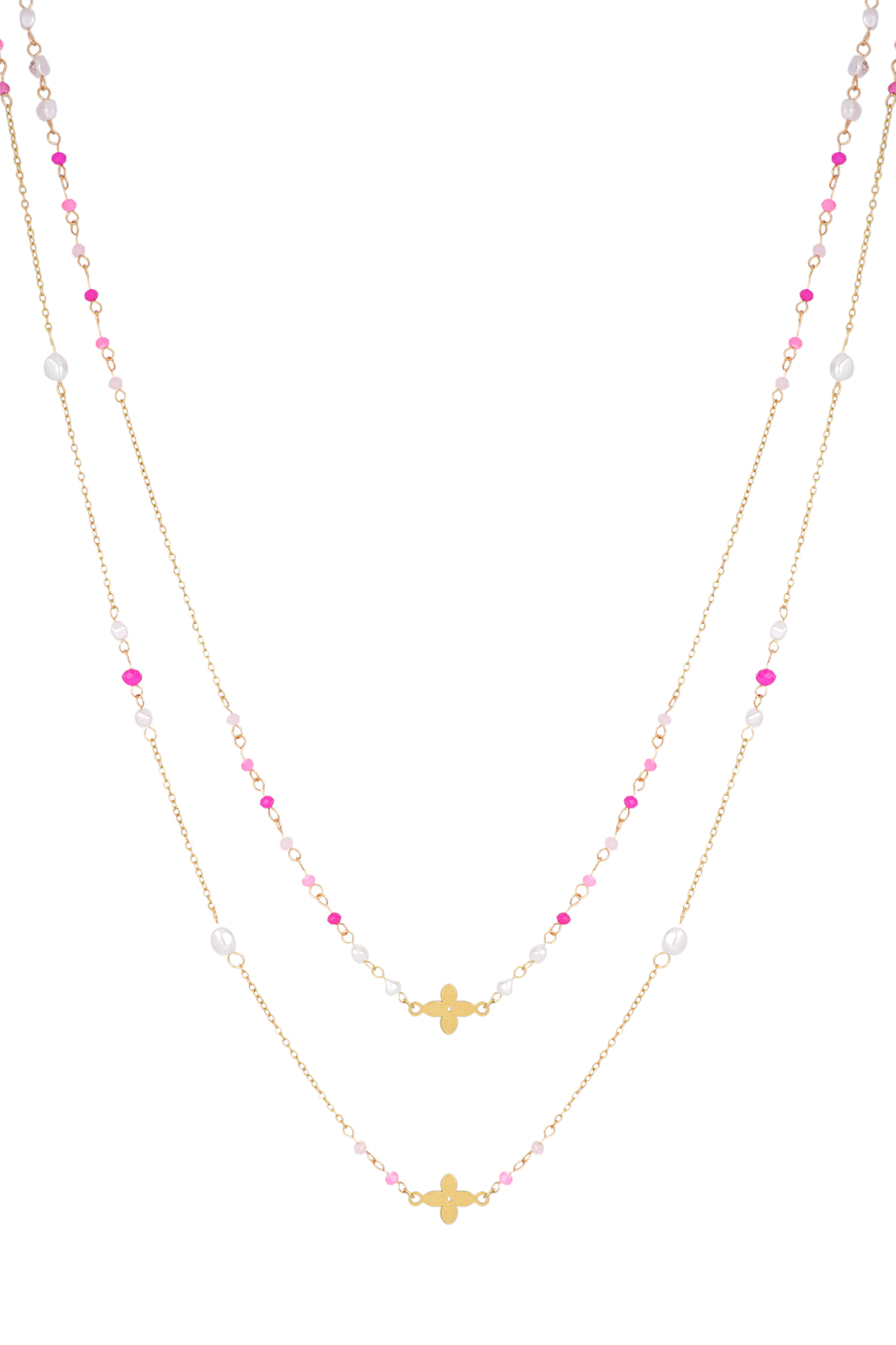 Collier double trèfle - fuchsia  