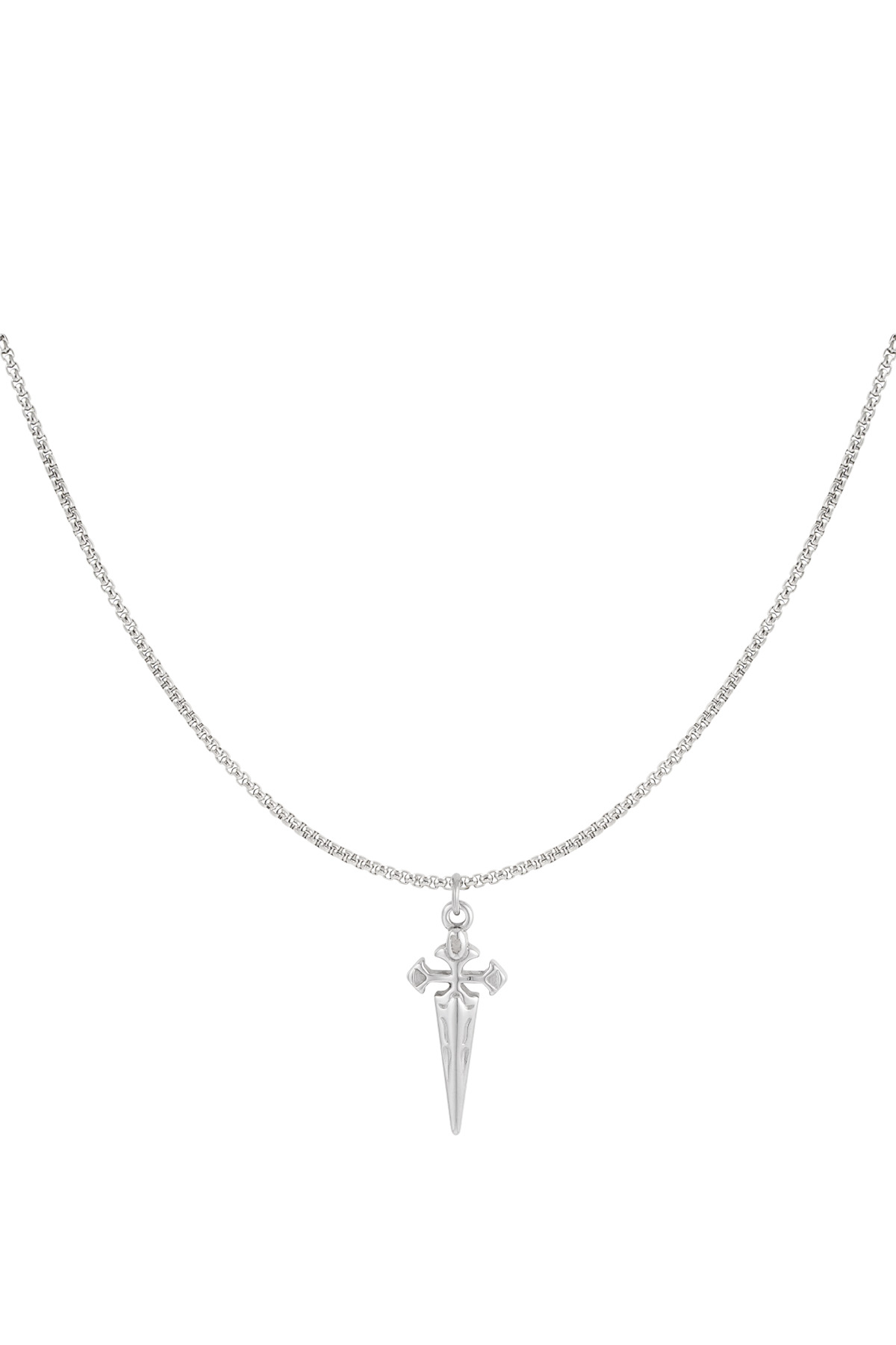 Simple men's necklace with sword charm - silver 