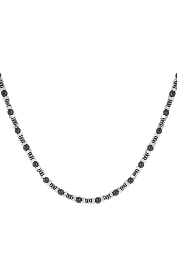 Men's necklace with charms and beads - black/silver 