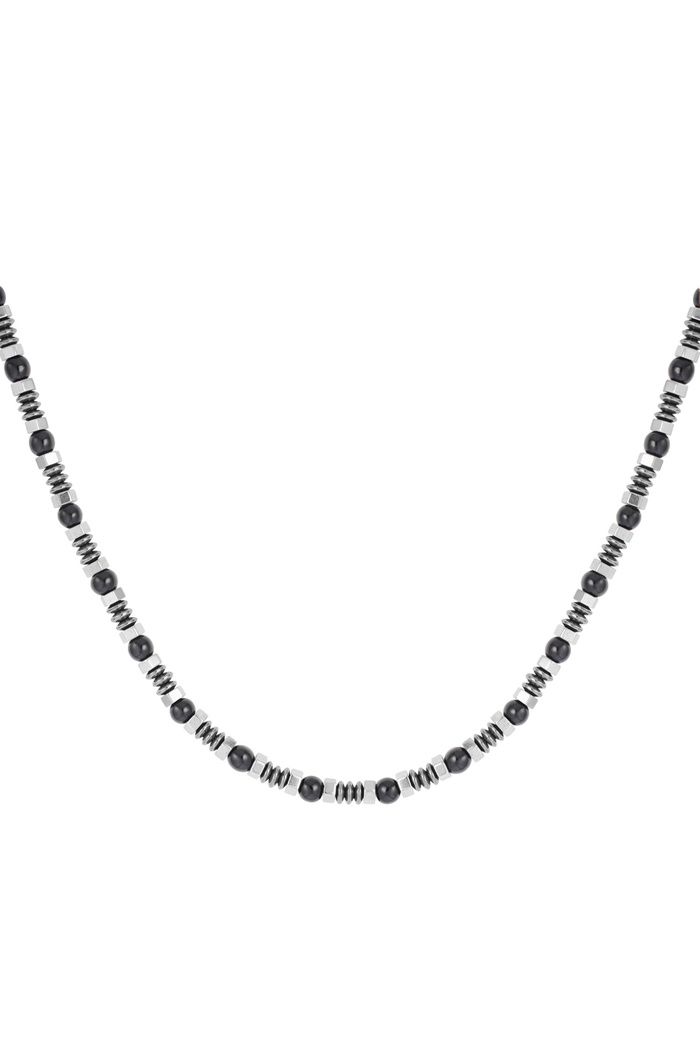 Men's necklace with charms and beads - black/silver  