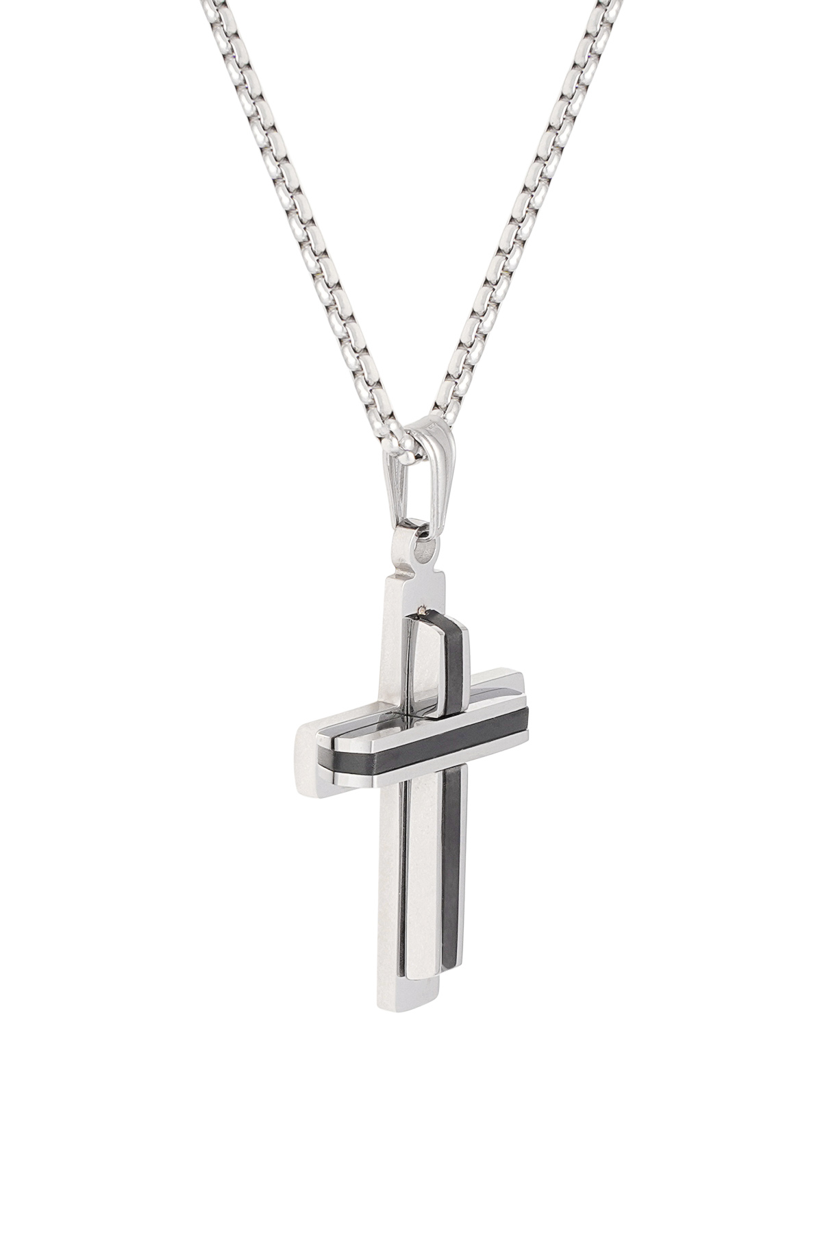 Simple necklace with cross charm - black/silver  Picture3