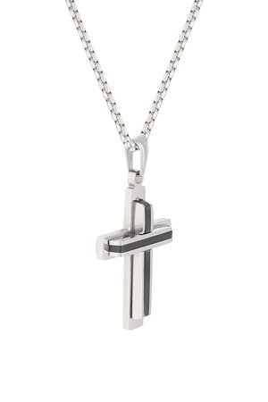 Simple necklace with cross charm - black/silver  h5 Picture3