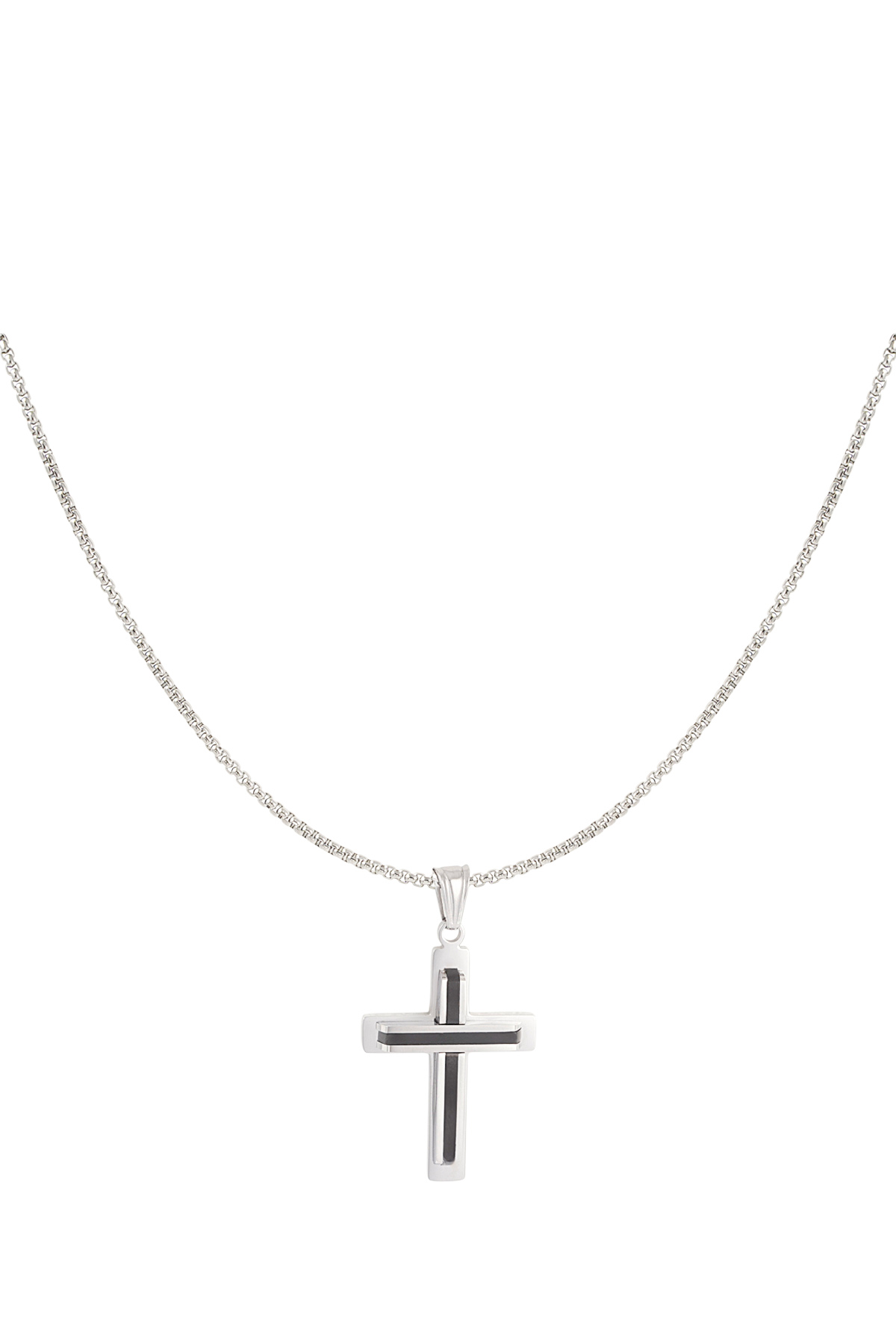 Simple necklace with cross charm - black/silver 