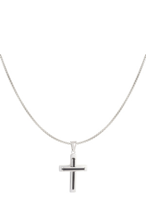 Simple necklace with cross charm - black/silver  h5 