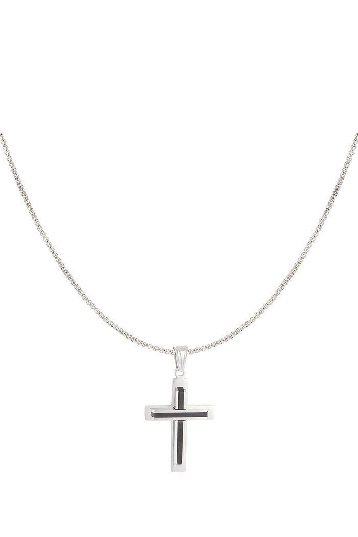Simple necklace with cross charm - black/silver  