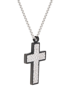 Halskette mit strukturiertem Charm-Kreuz – Silber h5 Bild4