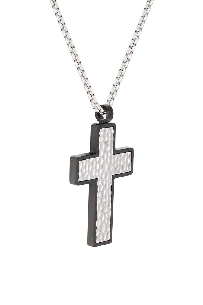 Halskette mit strukturiertem Charm-Kreuz – Silber Bild4