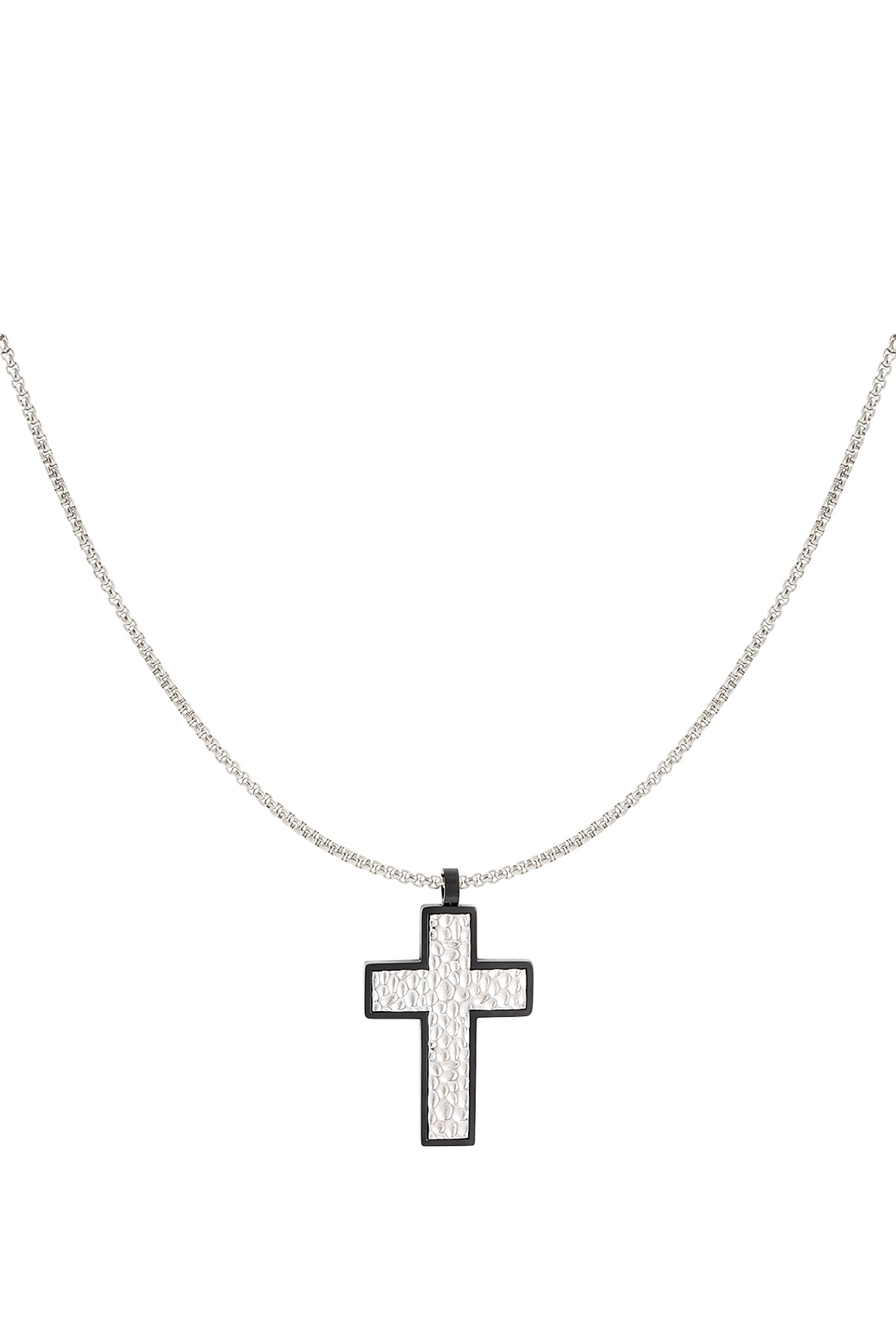 Halskette mit strukturiertem Charm-Kreuz – Silber