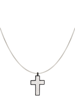 Necklace with structured charm cross - silver h5 