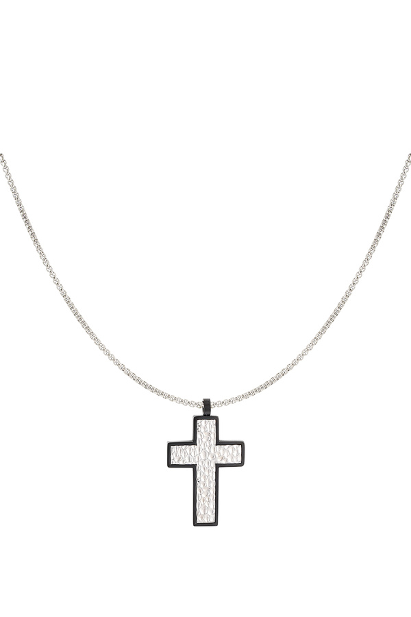Necklace with structured charm cross - silver