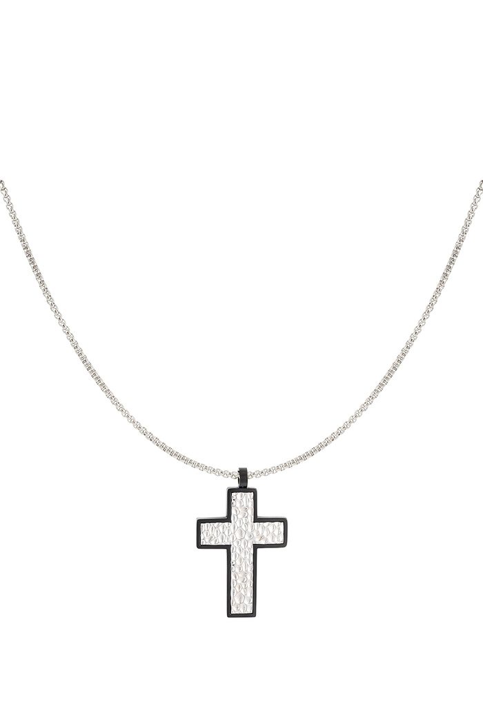 Halskette mit strukturiertem Charm-Kreuz – Silber 
