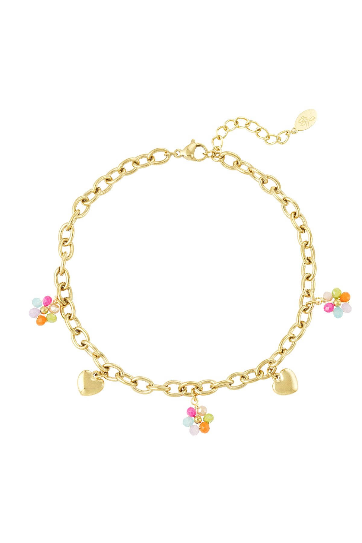 Bracelet de cheville avec coeurs et fleurs - doré