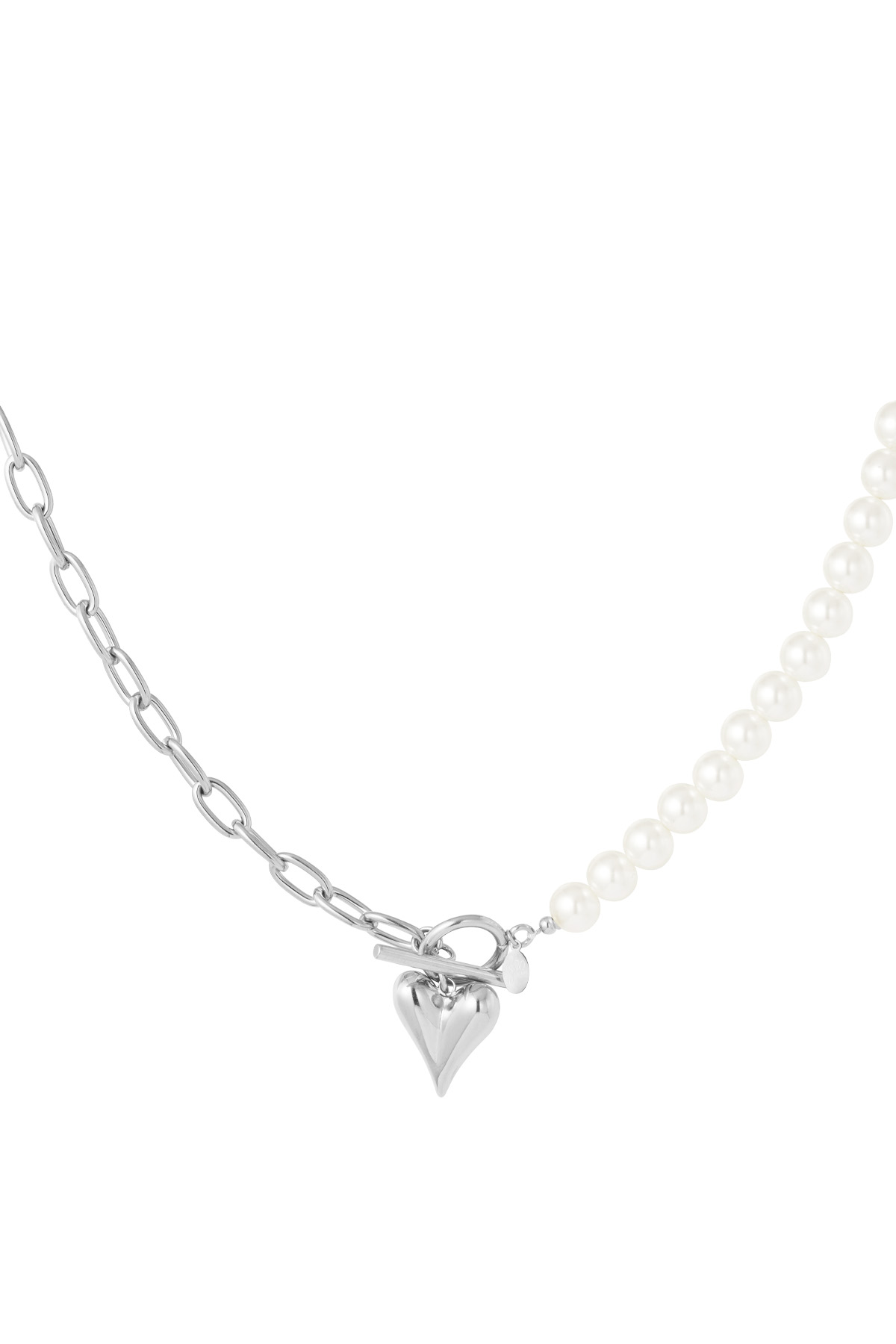 Pearl necklace with hearts - Silver