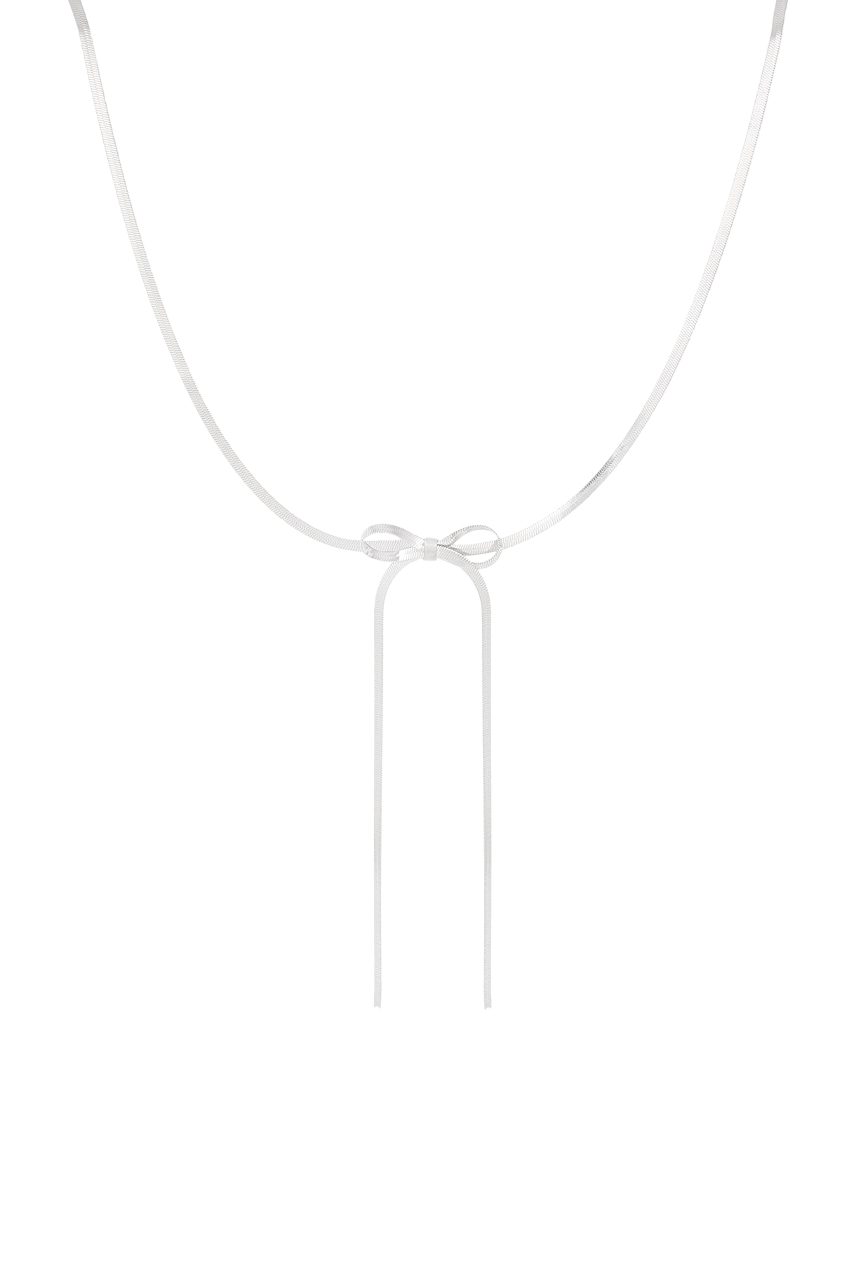 Flat link necklace with long bow - silver