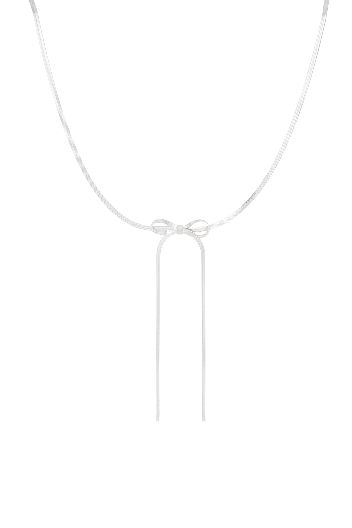 Flat link necklace with long bow - silver 