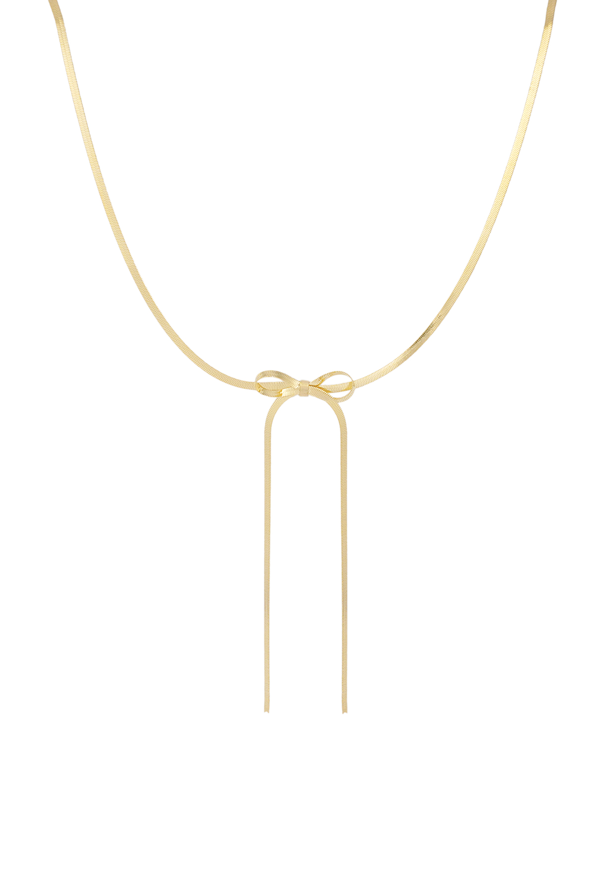 Flat link necklace with long bow - gold