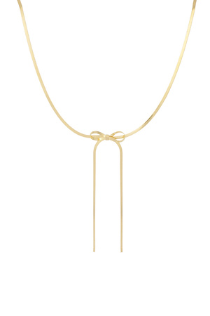 Flat link necklace with long bow - gold h5 