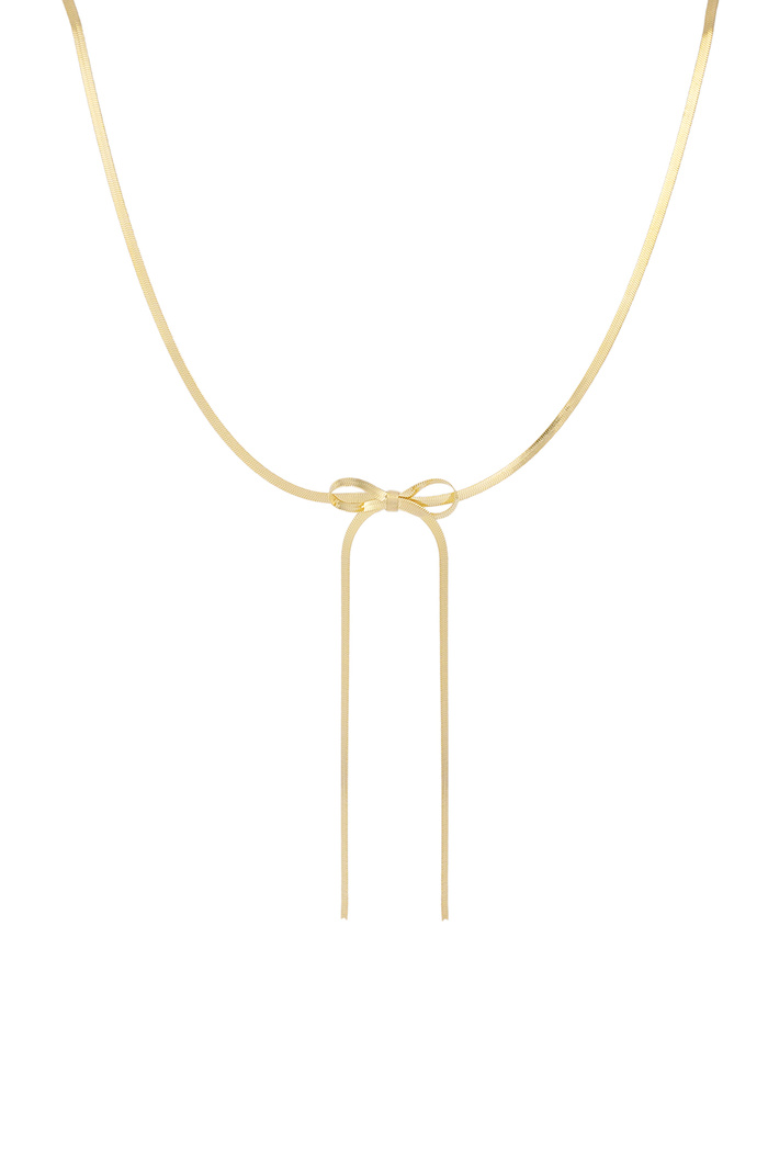 Flat link necklace with long bow - gold 