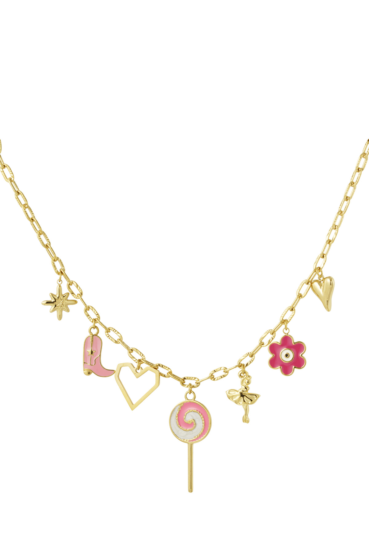 Halskette mit Süßwarenladen-Anhänger – Rosa/Gold  