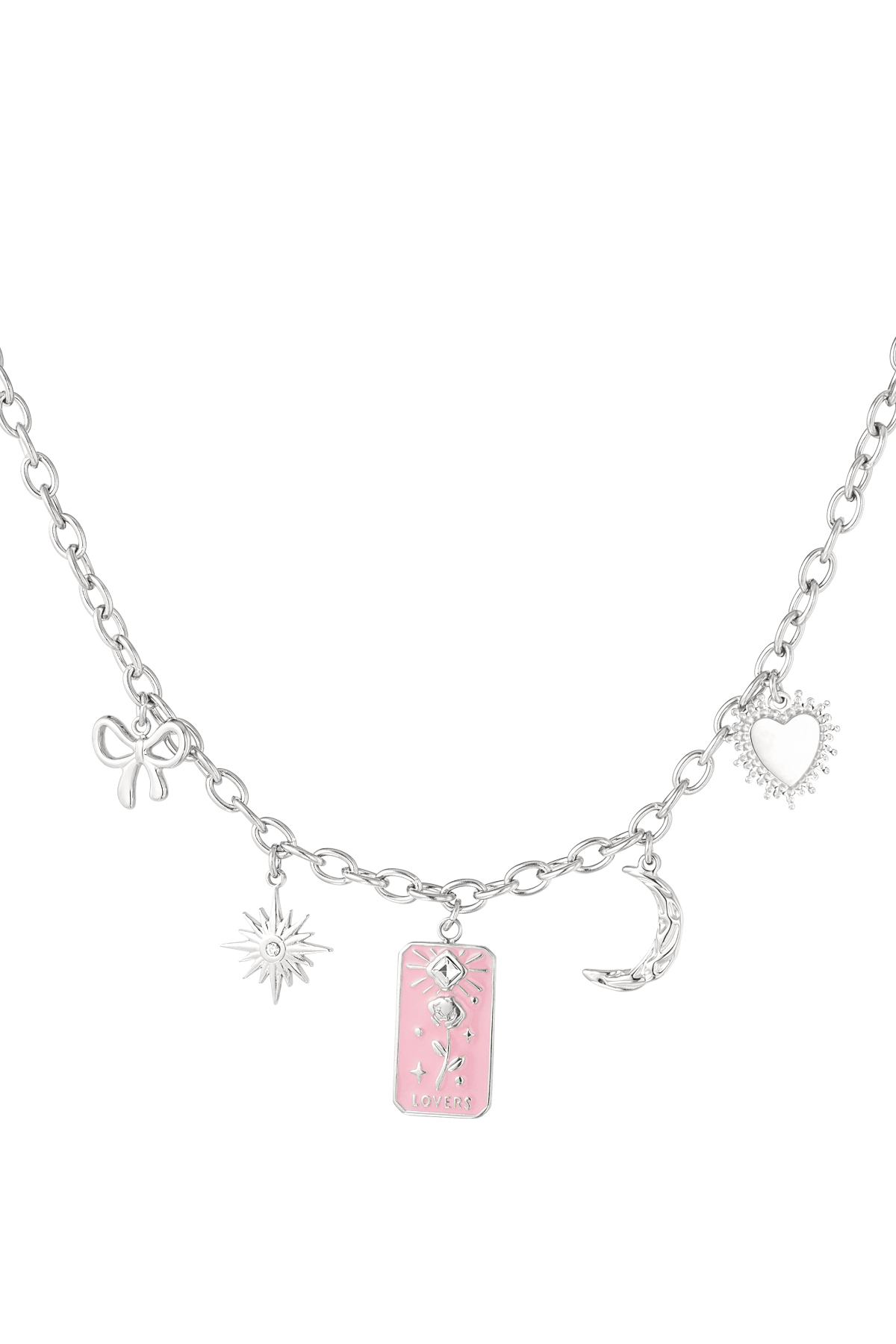 Rose lovers charm necklace - silver
