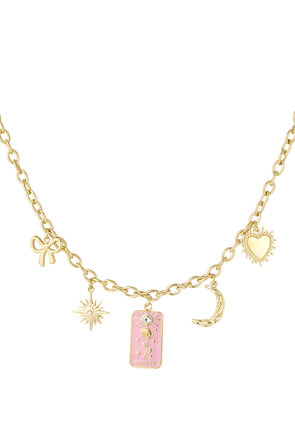 Rose lovers charm necklace - Gold color