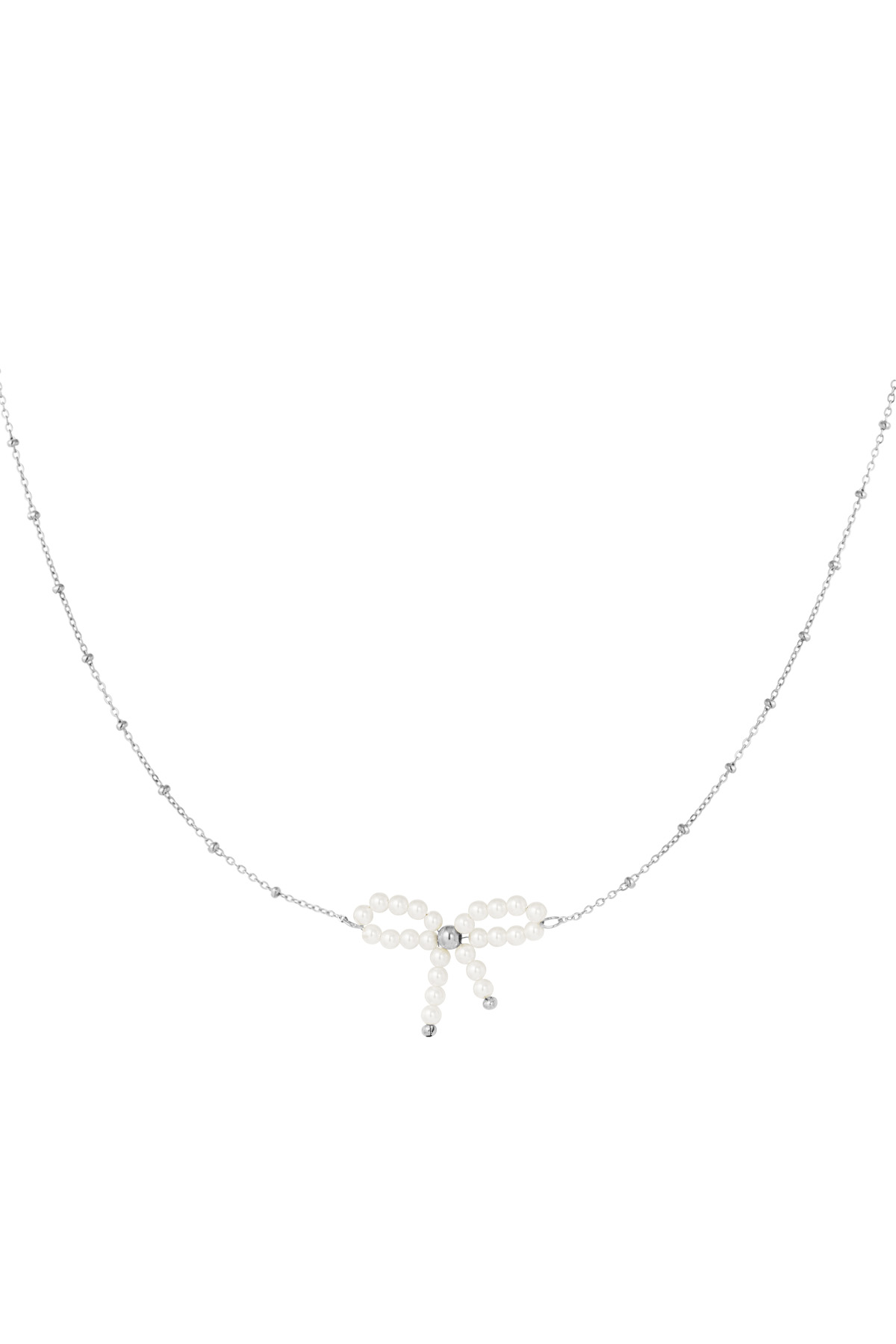 Pearl bow necklace - white silver  