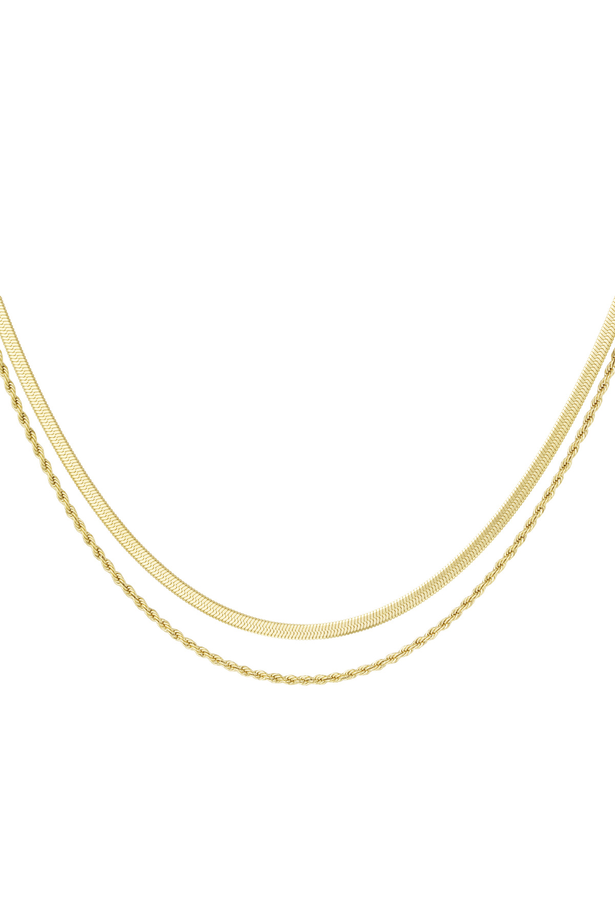 Flat and Chain double ketting - goud