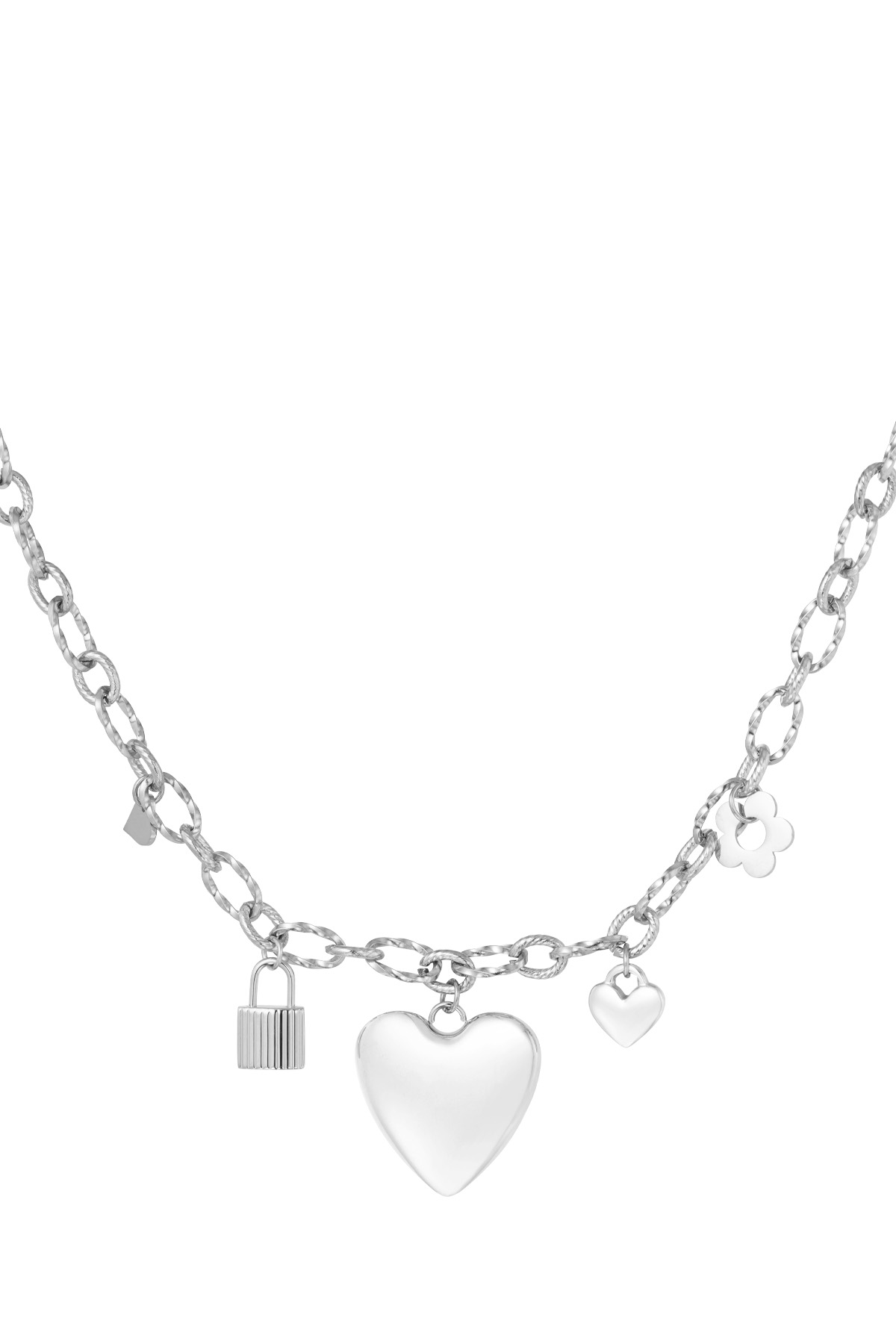 Locked love charm necklace - silver h5 