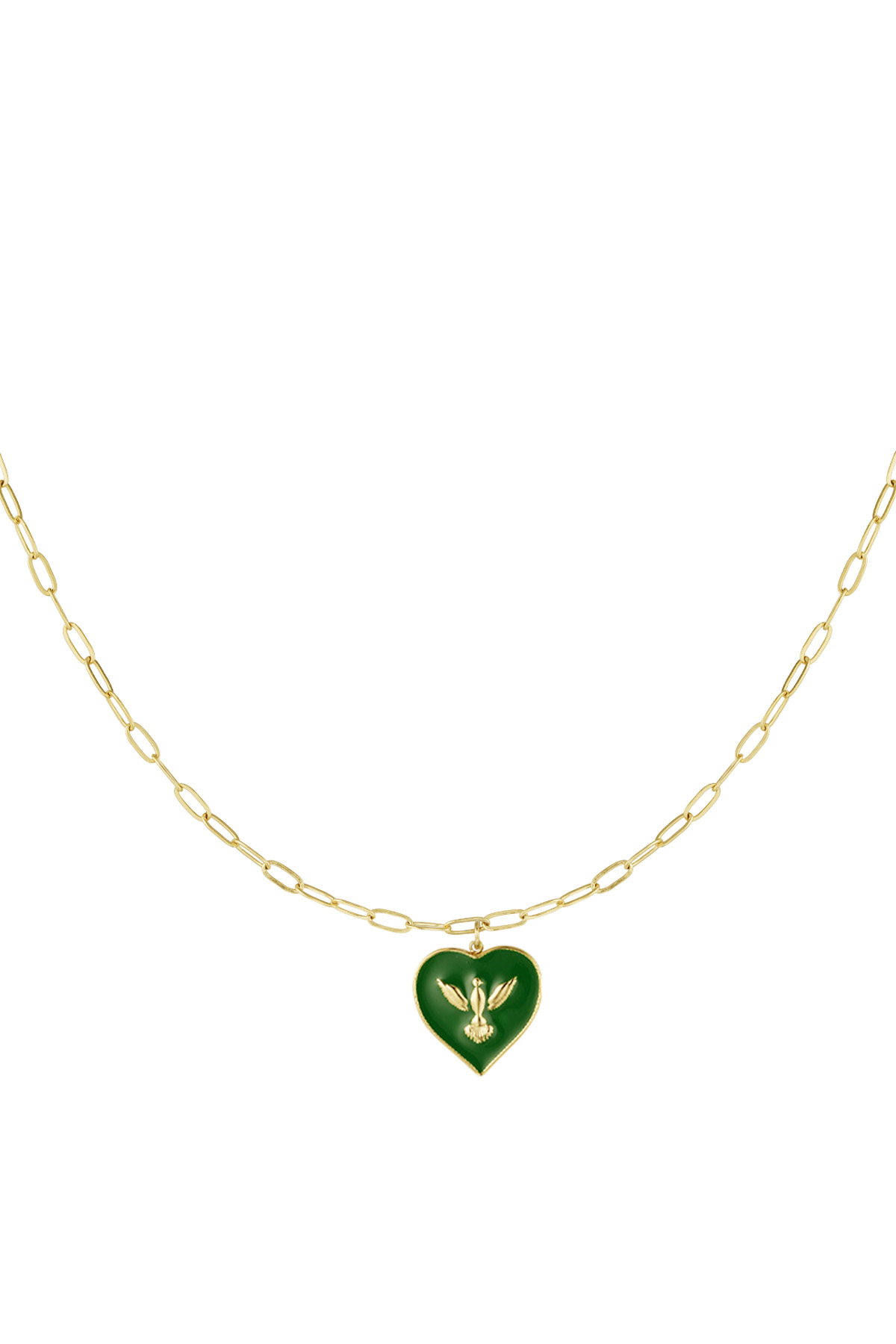 Necklace heart with bird - gold h5 