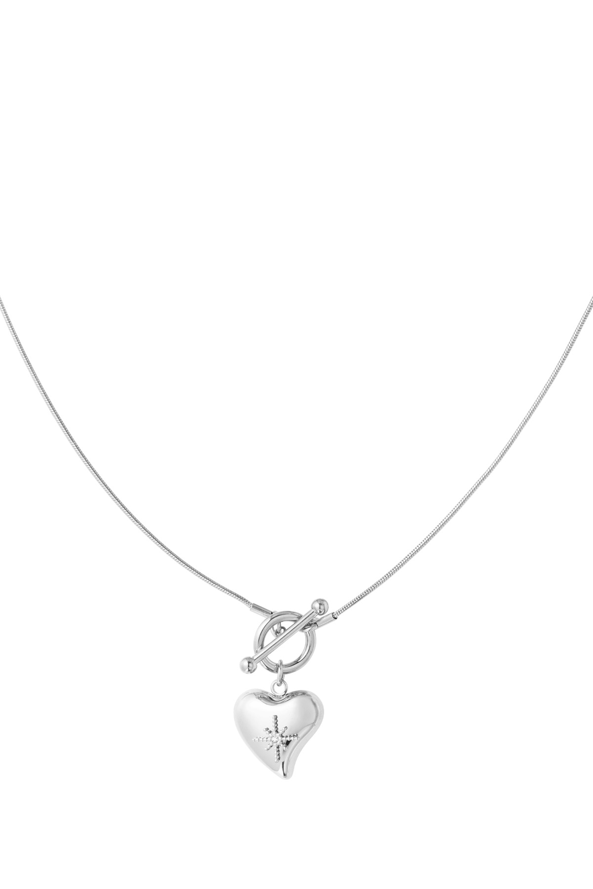 Lock necklace with big heart pendant - silver h5 