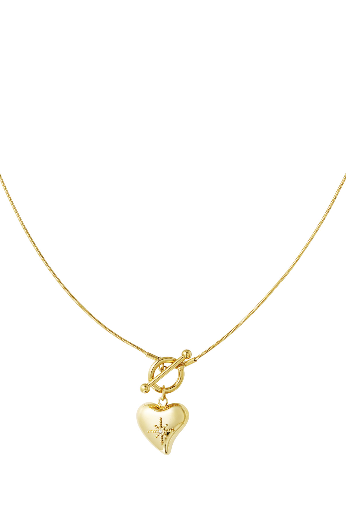 Lock necklace with big heart pendant - gold h5 