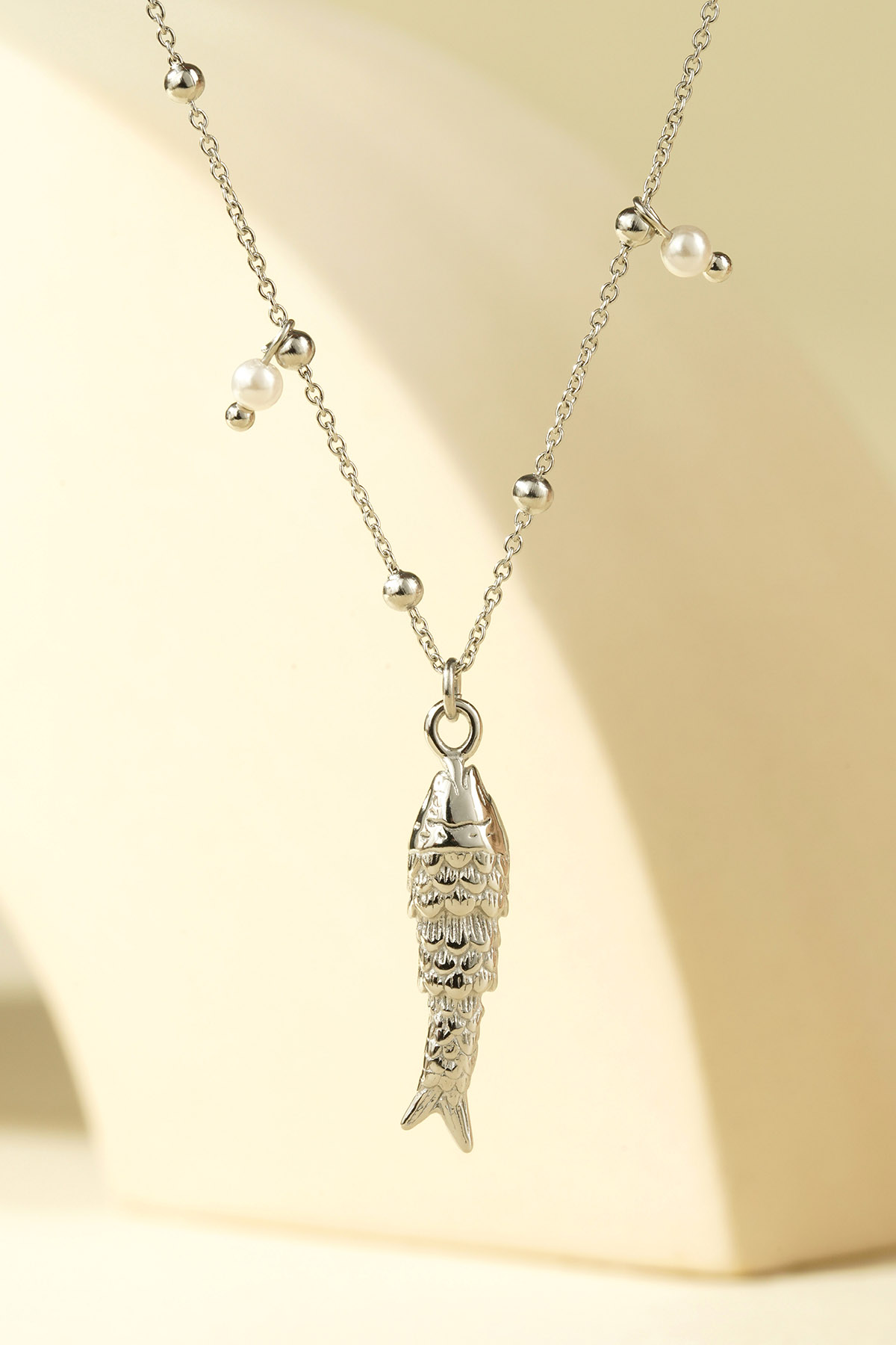 Basic necklace with fish - Silver color h5 Picture4