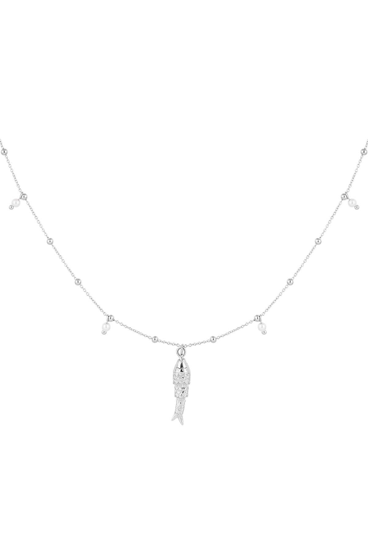 Basic necklace with fish - Silver color h5 