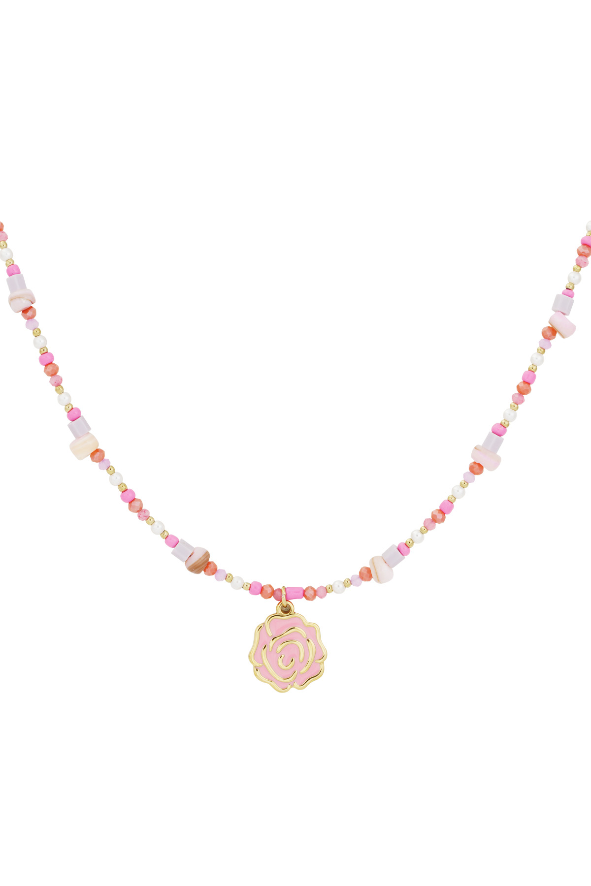 Beaded rose necklace - Pink & gold color h5 