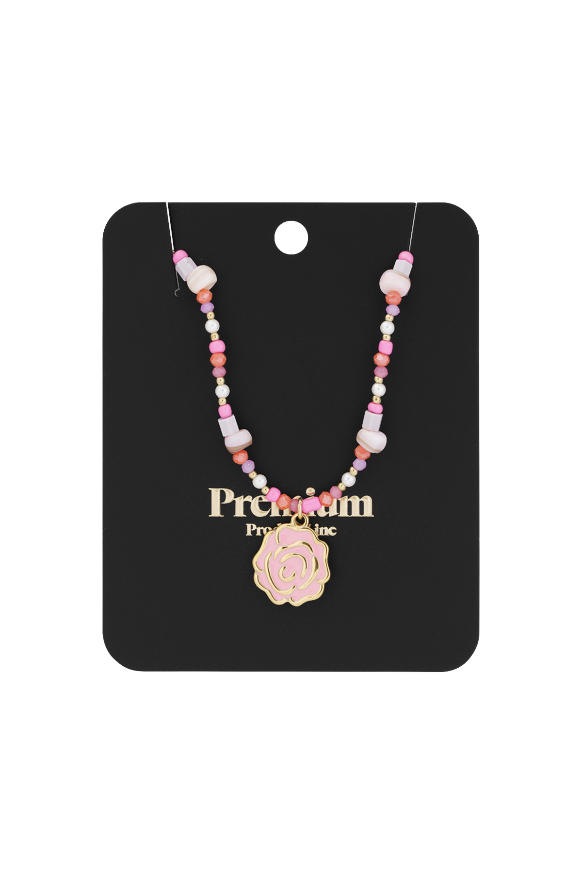 Beaded rose necklace - Pink & gold color