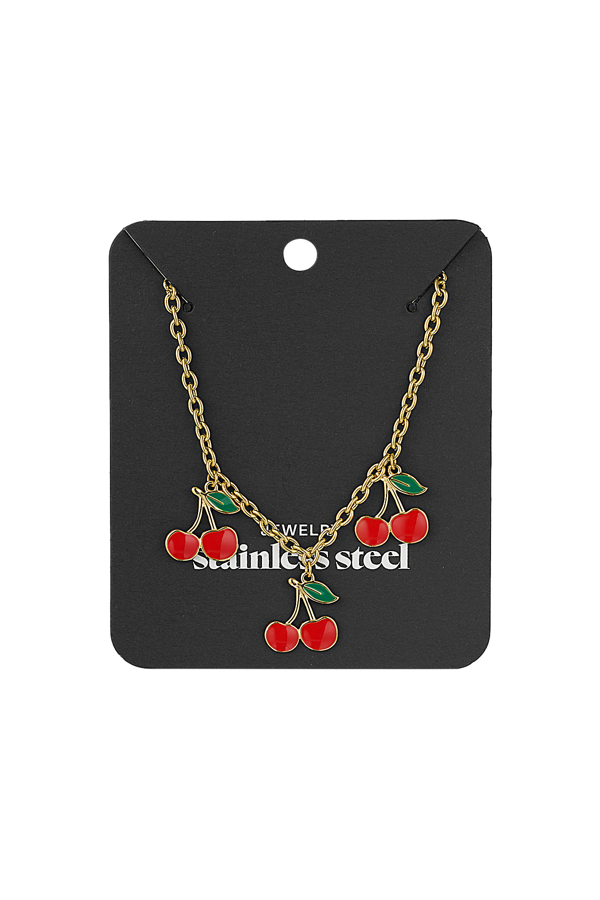 Charm necklace triple cherry - Gold color h5 Picture3