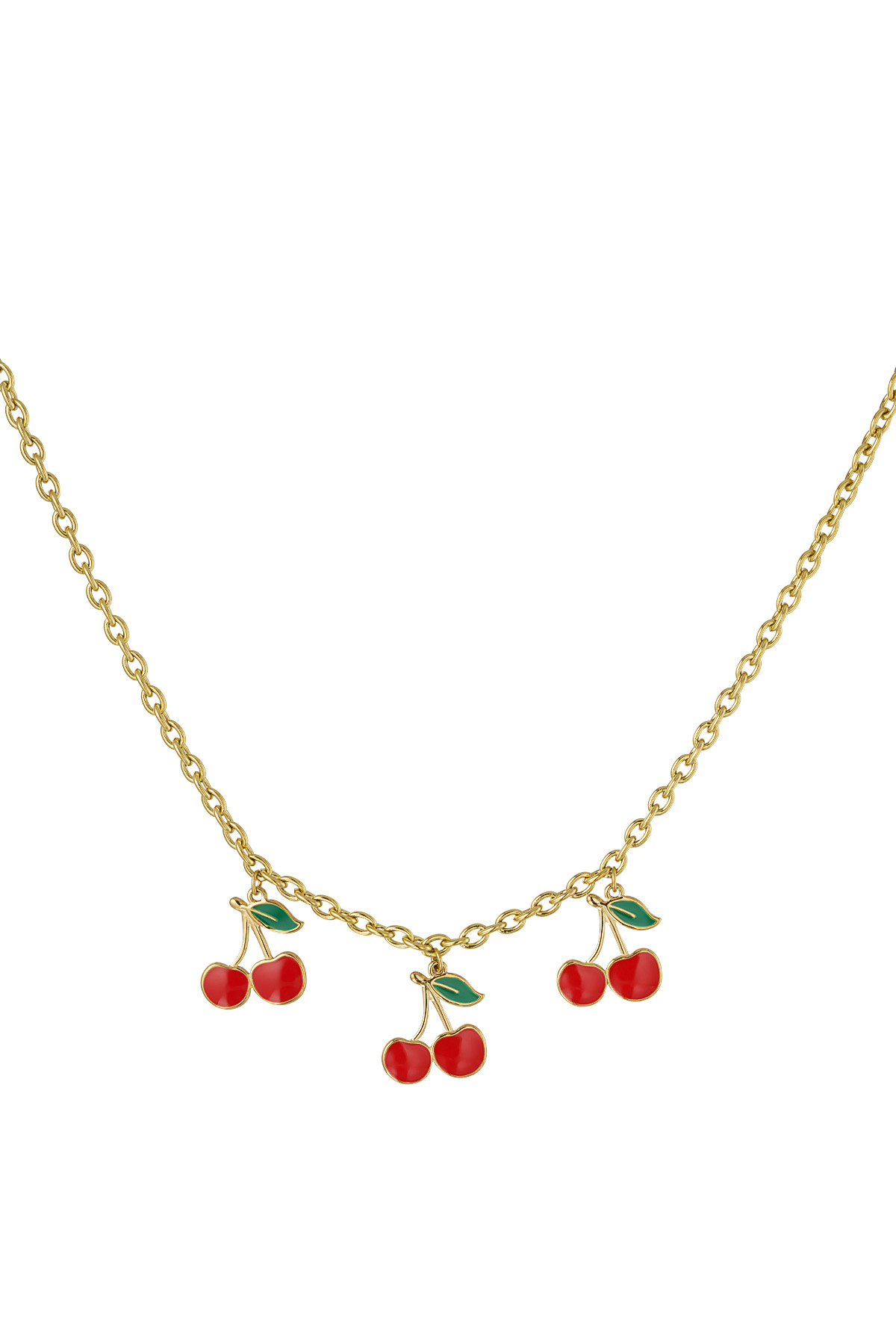 Charm necklace triple cherry - Gold color h5 