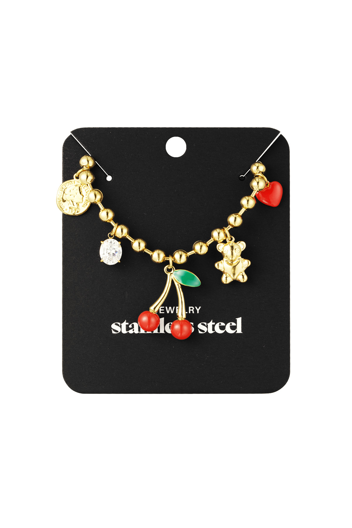 Cherry Chaser Charm Necklace - Gold color Colored Picture3