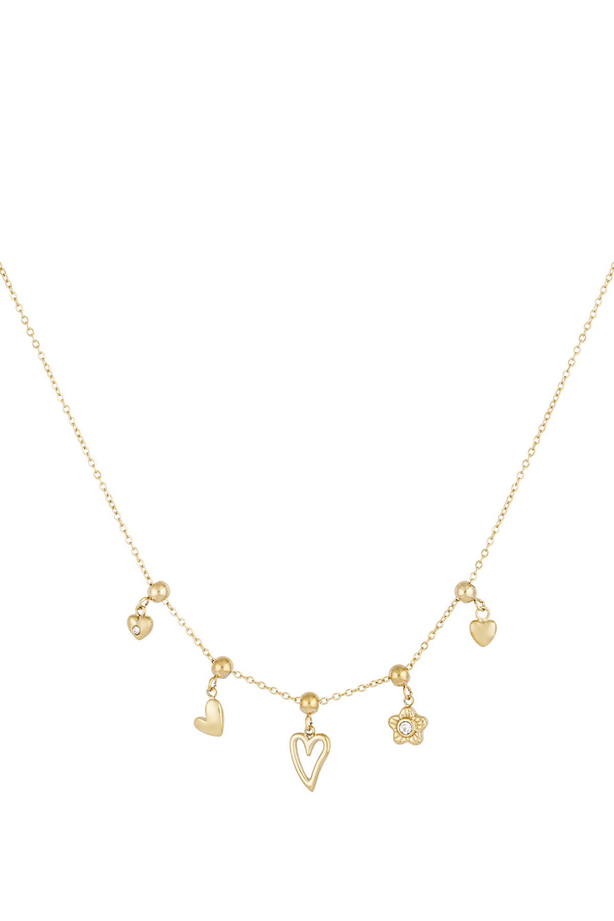 Charm necklace flowers and hearts - Gold color h5 