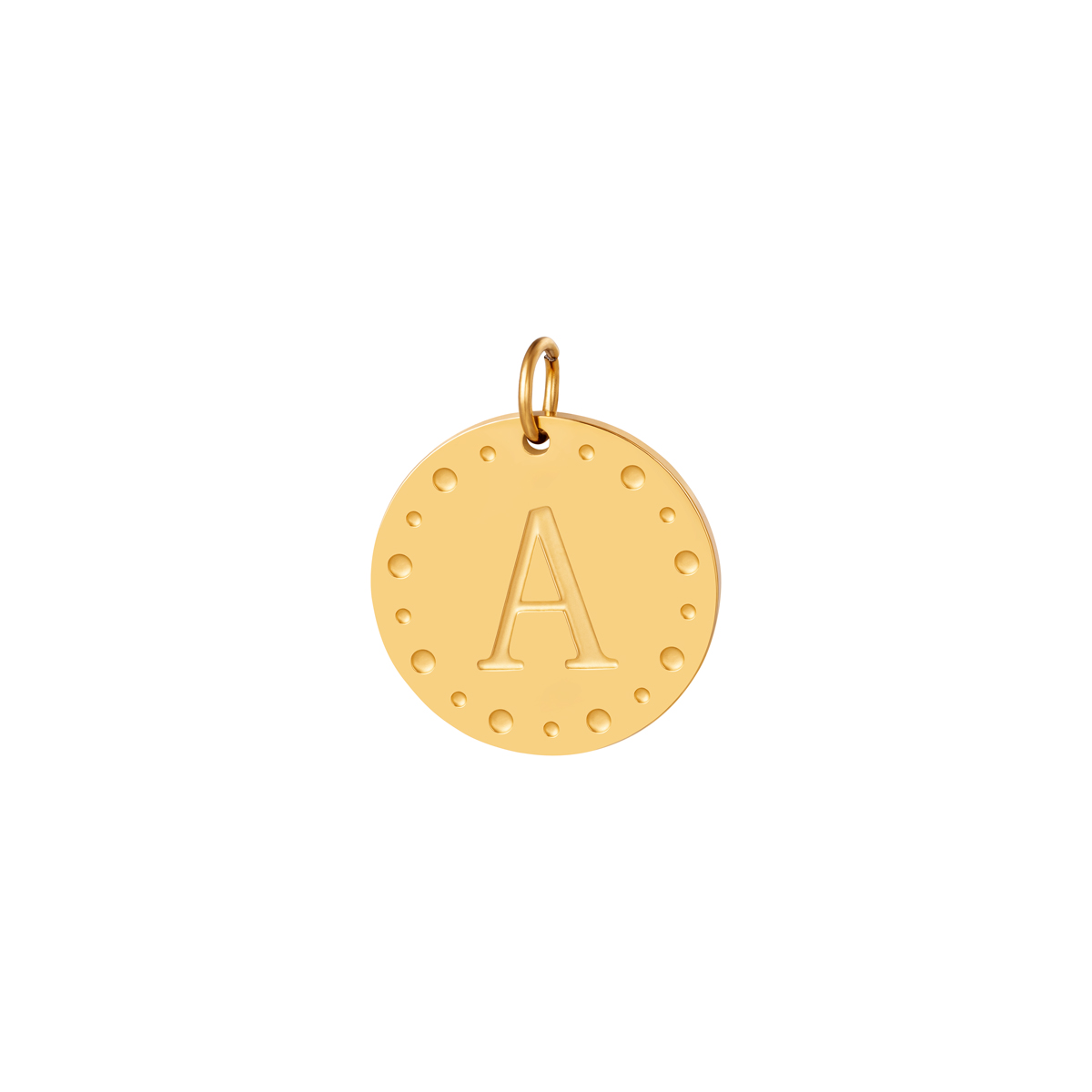 Gold color / Circle charm initial A 