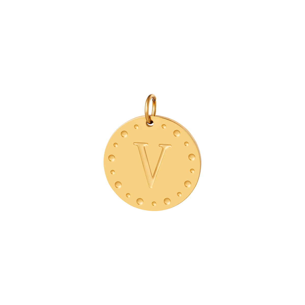 Gold color / Circle charm initial V Picture20