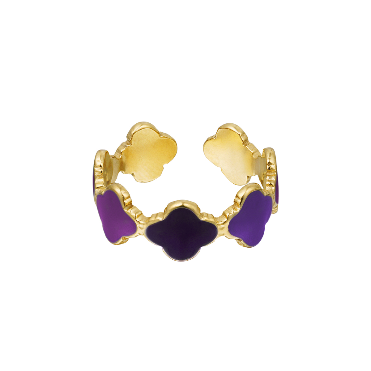 Anillo trébol colorido morado acero inoxidable talla única h5 