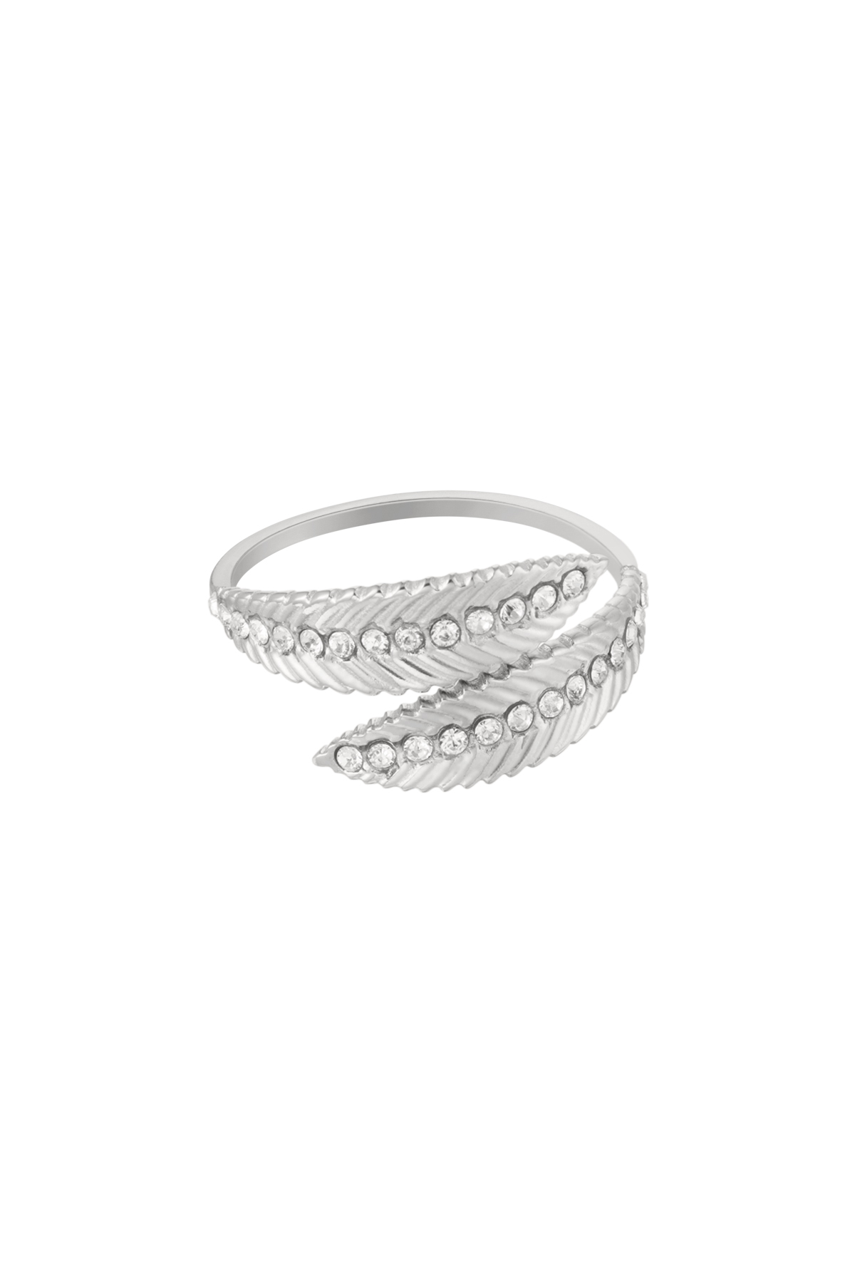 Ring Feder mit Steinen - Silber Edelstahl