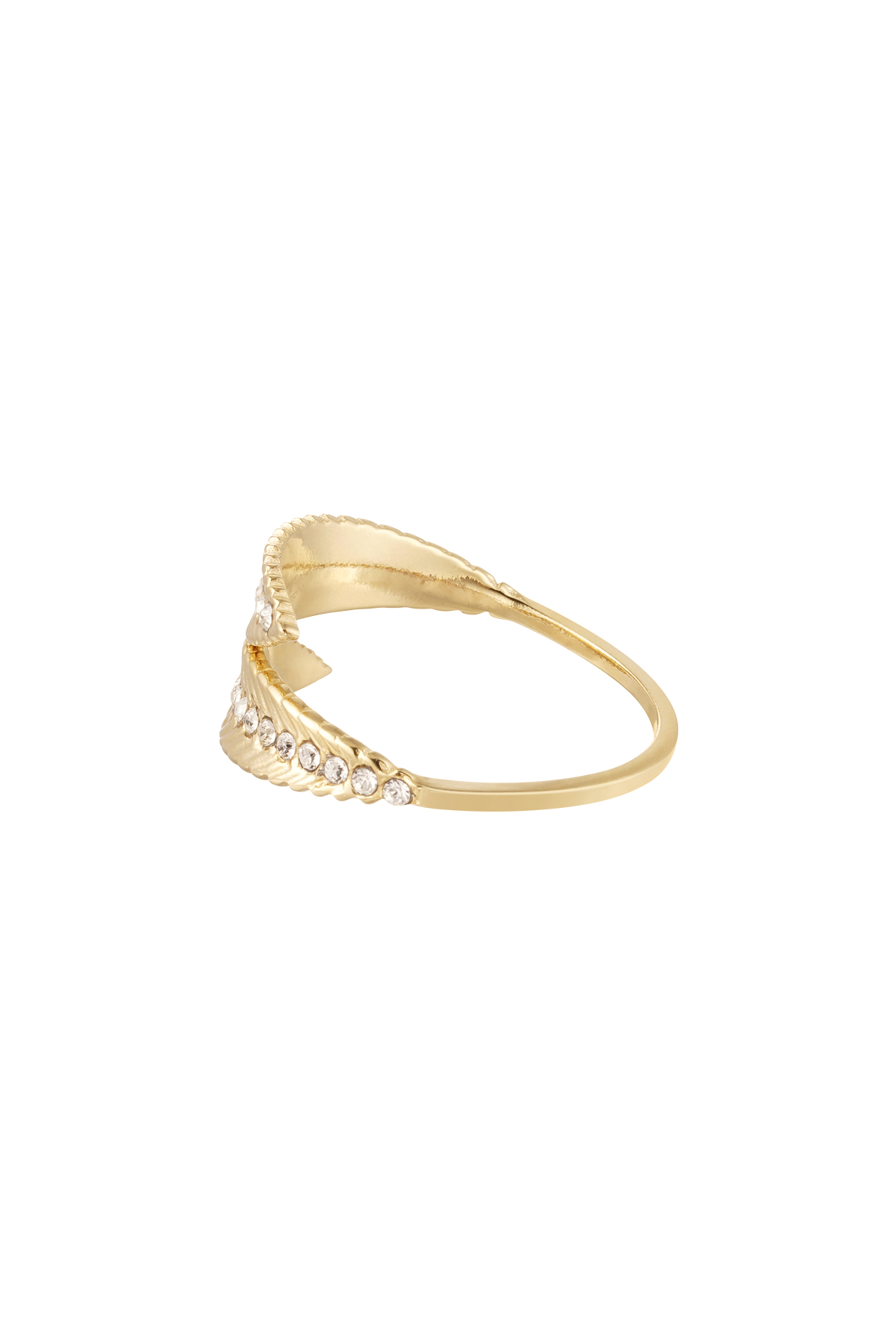 Anello piuma con pietre - Acciaio inossidabile color oro h5 Immagine3