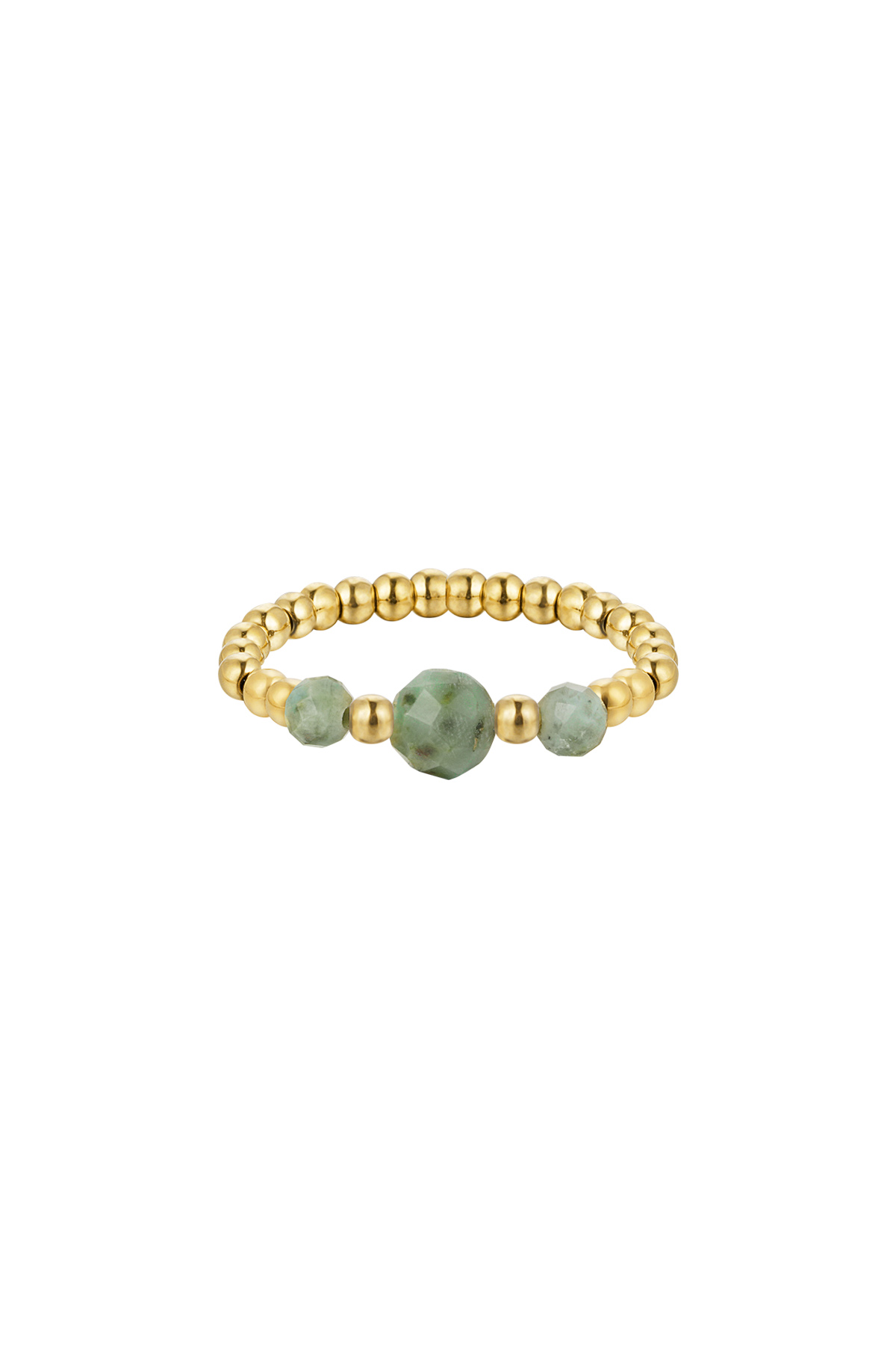 Ring small beads - Natural stone collection - Gold Color/black Green & Gold One size 