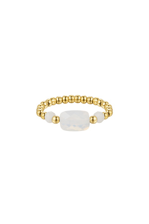 Elastieken ring drie kralen - wit - Natuurstenen collectie Wit goud Stone One size h5 