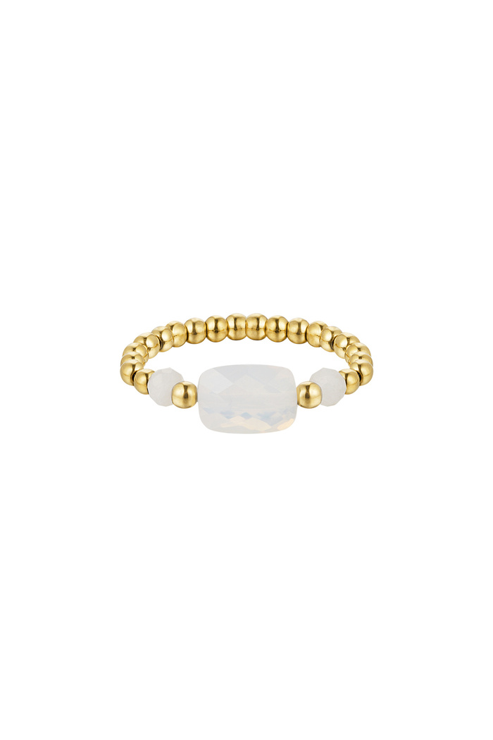 Elastieken ring drie kralen - wit - Natuurstenen collectie Wit goud Stone One size 