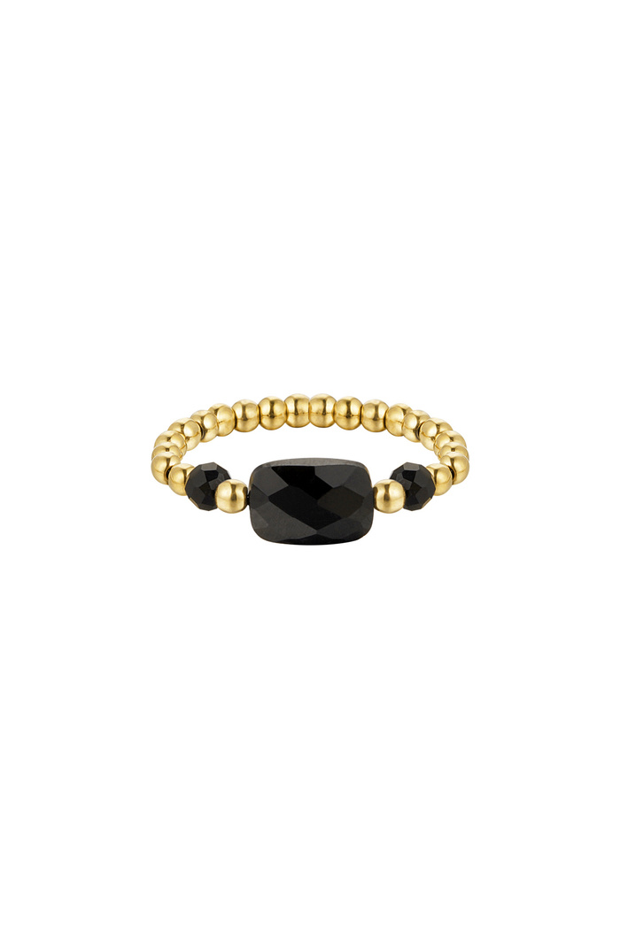 Üç boncuklu elastik halka - siyah - Doğal taş koleksiyonu Black & Gold Stone One size 