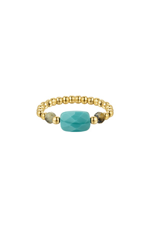 Elastieken ring drie kralen - groen - Natuurstenen collectie Green & Gold Stone One size h5 