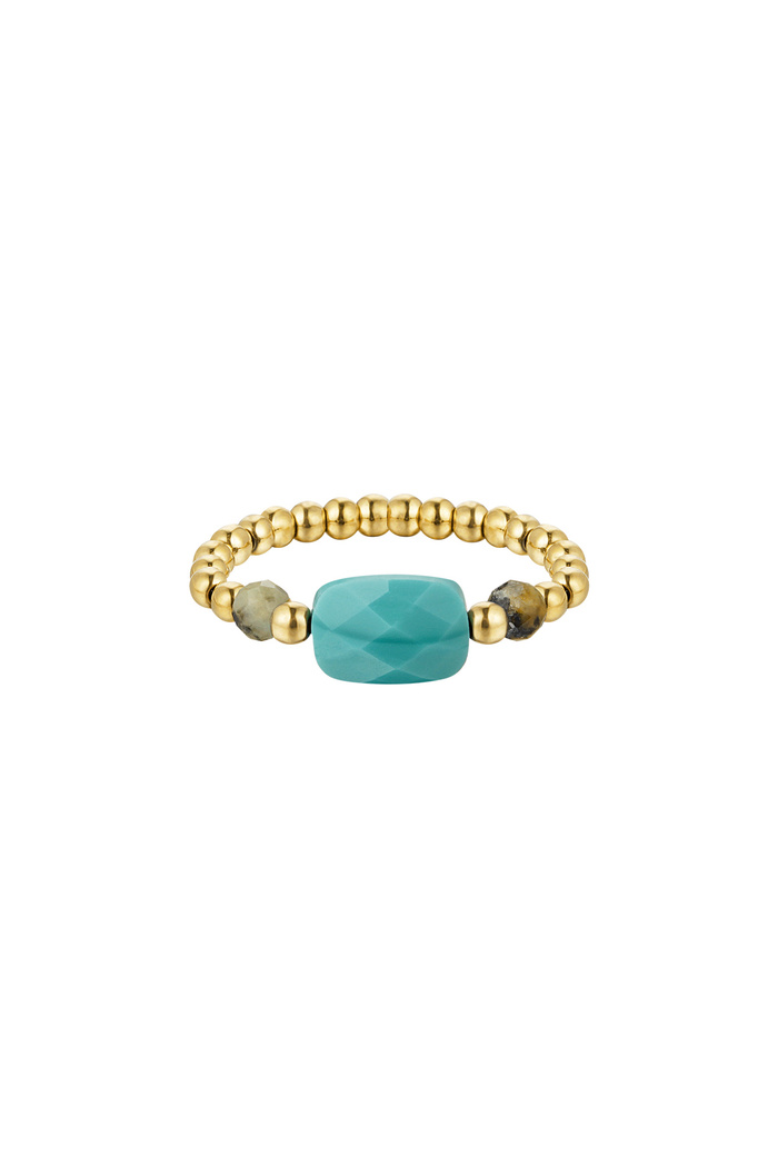 Elastieken ring drie kralen - groen - Natuurstenen collectie Green & Gold Stone One size 